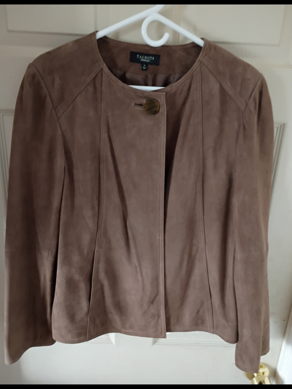 Vtg Talbots Brown Goat Suede sz 14 1-Button Jacket Hip Lngth Pockets Exc Cond!